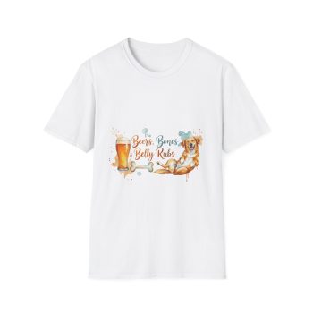 Dog Lover Unisex Softstyle T-Shirt - Beer, Bones and Belly Rubs Design