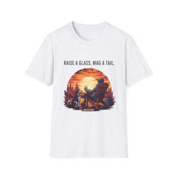 Raise a Glass, Wag a Tail Sunset Dog Lover T-Shirt | Chill Weekend Tee